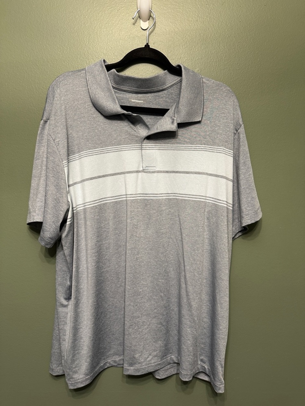 Light Blueish Gray Short-Sleeve Polo Shirt with White Chest Stripe